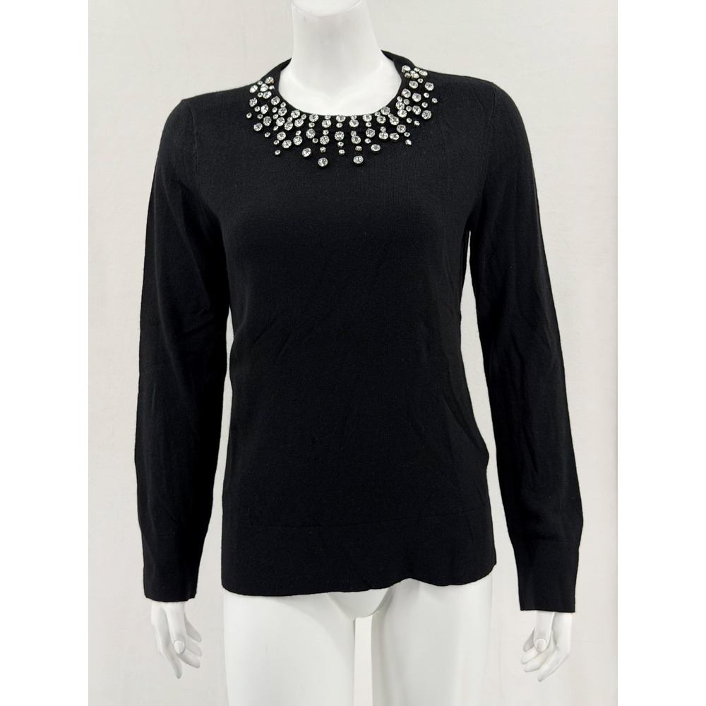 Kate Spade Sweater Women Medium Black Do Wonders Embellished Wool Preppy Holiday